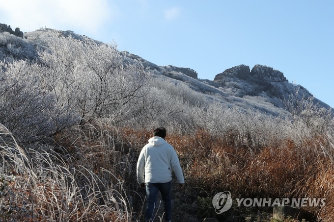 올가을 들어 가장 추운 날씨를 기록한 14일 무등산국립공원 정상부에 상고대가 피어 있다