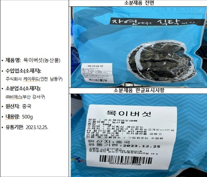 <strong>회수 대상 중국산 건목이버섯 소분제품</strong>
