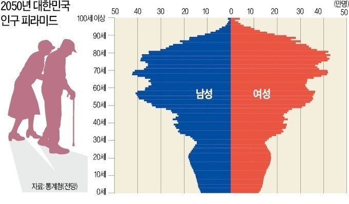 2050년 대한민국 인구피라미드