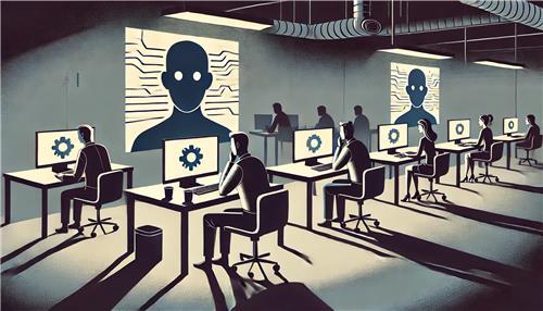 <strong>AI 도입에 근심하는 근로자들(일러스트)</strong><br>
생성AI 챗GPT 제작